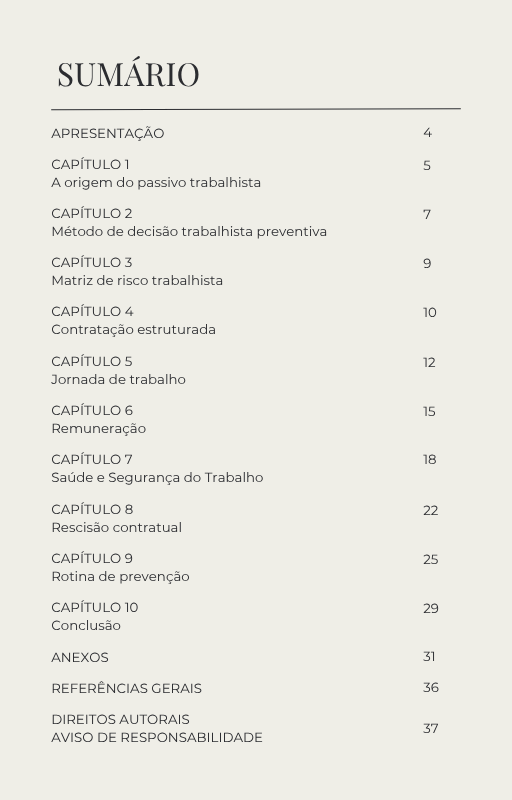 Sumário do Manual de Decisão Trabalhista Preventiva